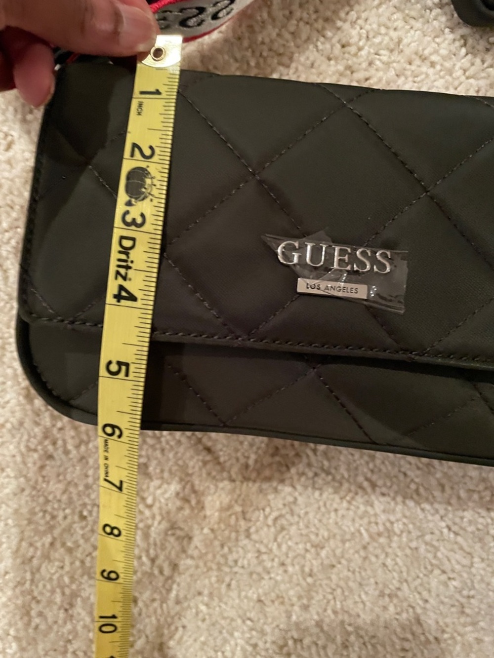 Guess Olive Green Mini Crossbody with Black, Red & White Logo Strap - Picture 6 of 13